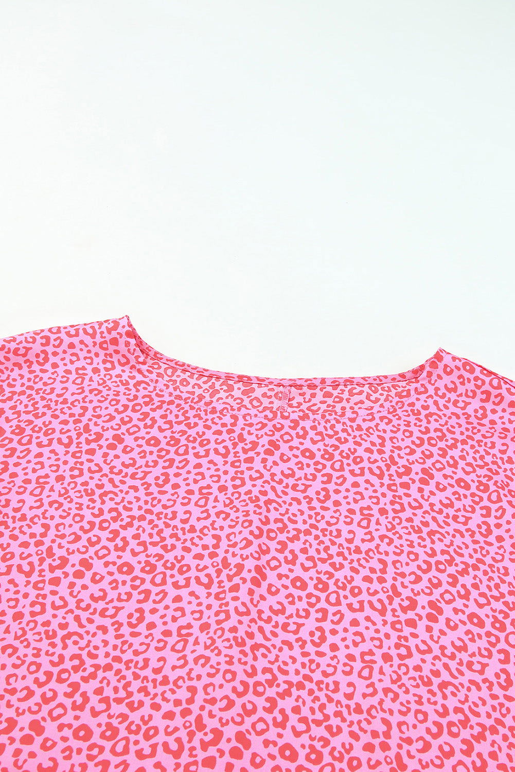 Pink Leopard Puff Sleeve Shirred Cuffs Oversized Blouse - Vesteeto