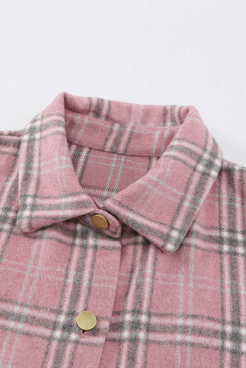 Pink Plaid Casual Button Up Shirt Shacket with Slits - Vesteeto