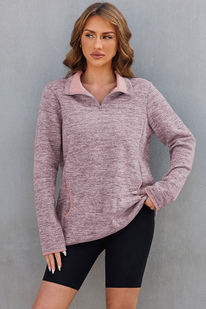 Pink Quarter Zip Pullover Sweatshirt - Vesteeto