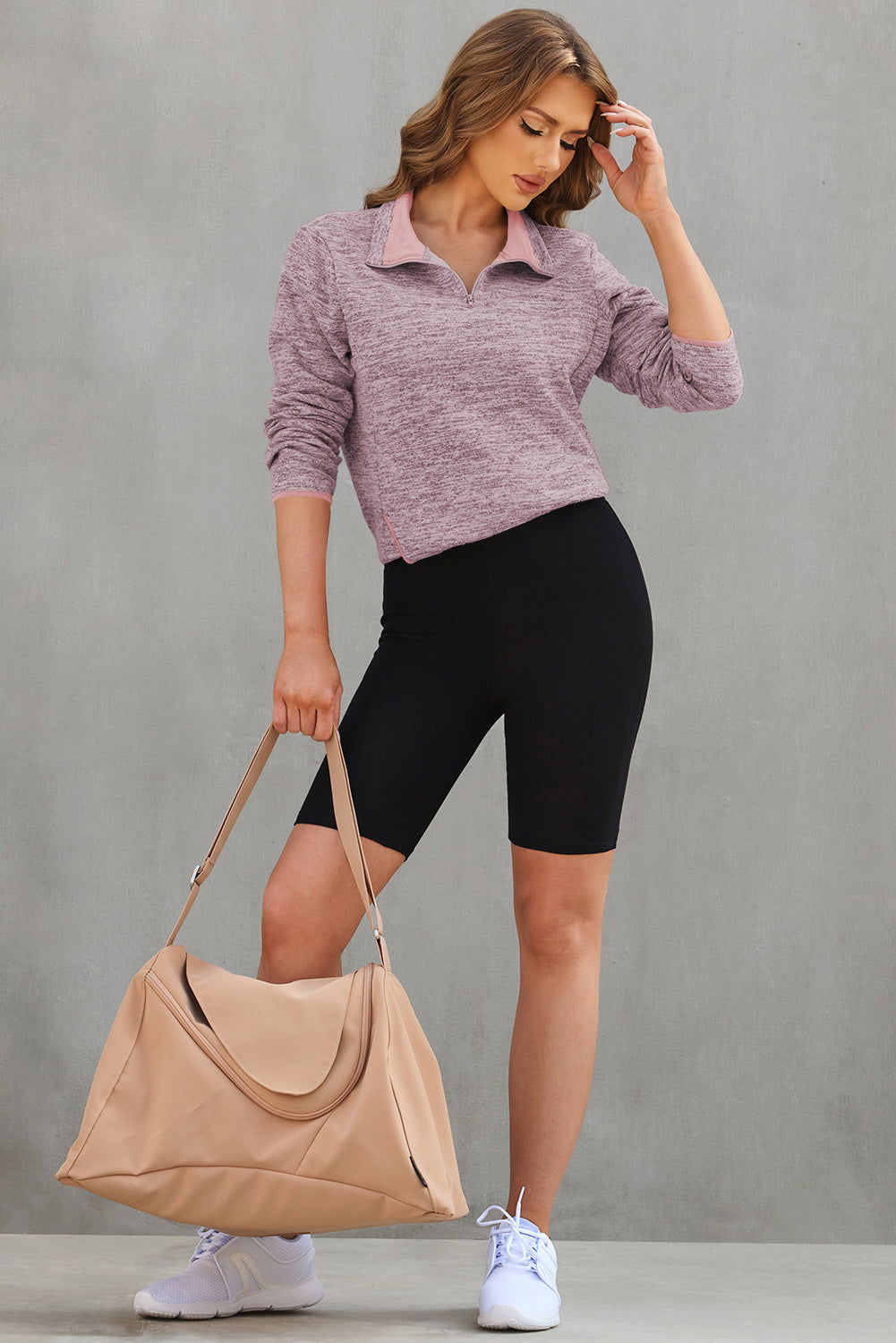 Pink Quarter Zip Pullover Sweatshirt - Vesteeto