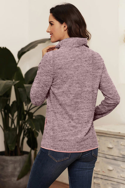 Pink Quarter Zip Pullover Sweatshirt - Vesteeto