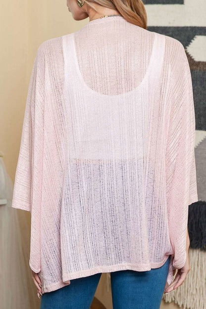 Pink Sheer Lightweight Knit Open Front Long Sleeve Cardigan - Vesteeto