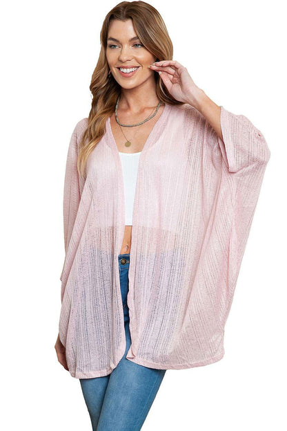 Pink Sheer Lightweight Knit Open Front Long Sleeve Cardigan - Vesteeto