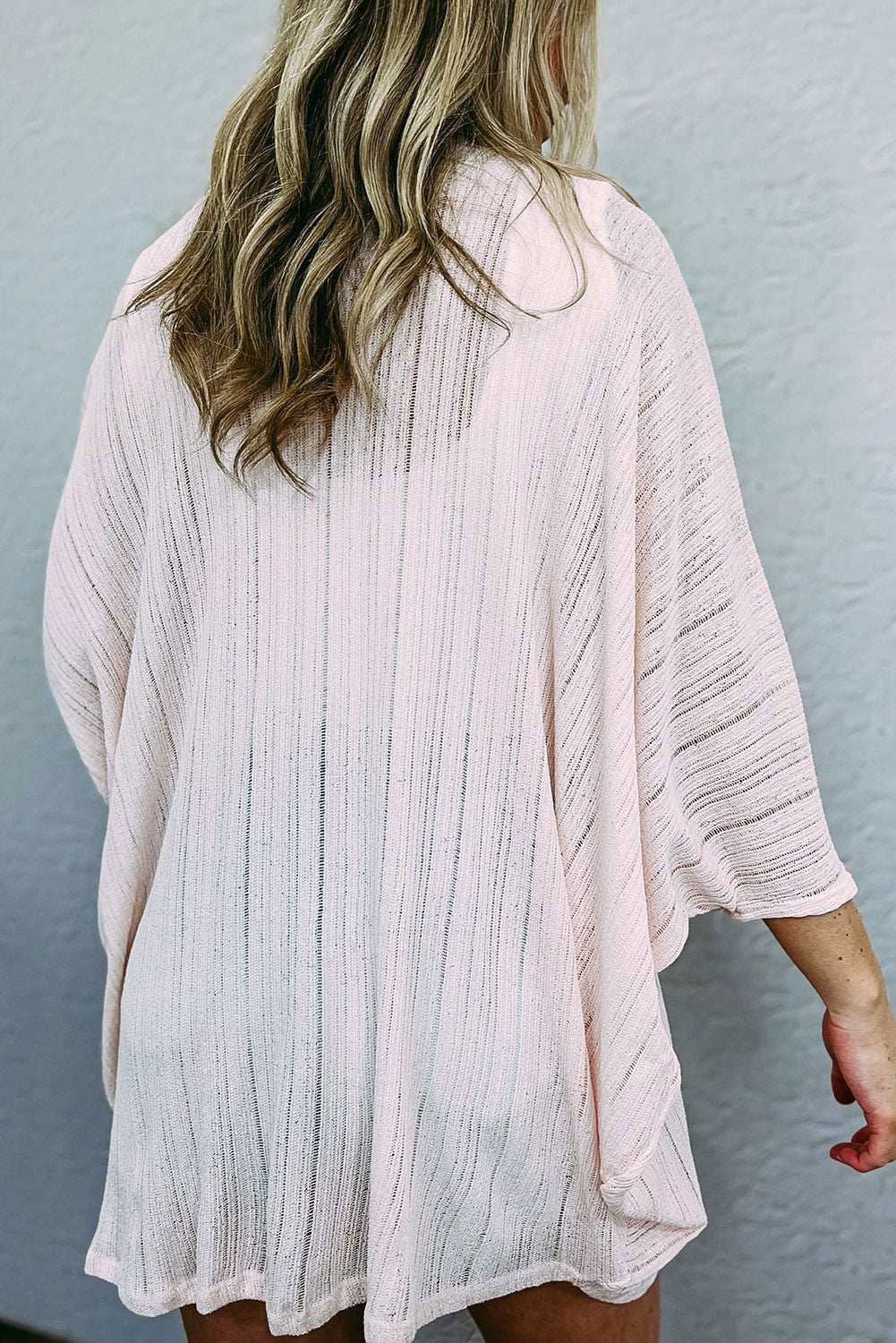 Pink Sheer Lightweight Knit Open Front Long Sleeve Cardigan - Vesteeto