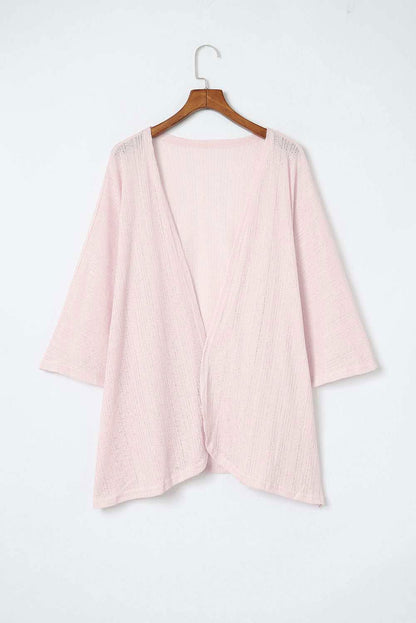 Pink Sheer Lightweight Knit Open Front Long Sleeve Cardigan - Vesteeto