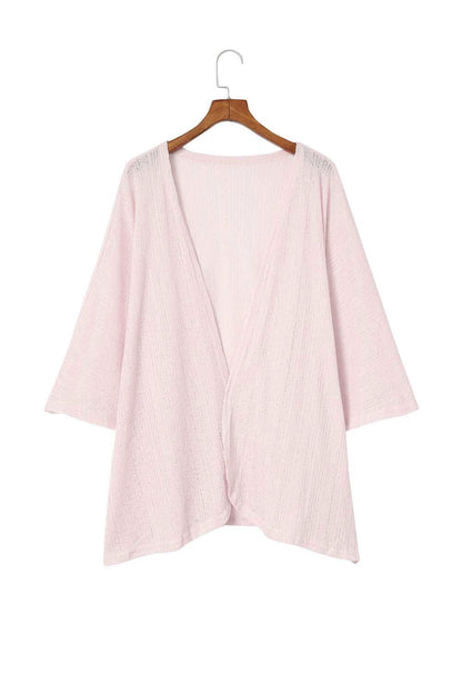 Pink Sheer Lightweight Knit Open Front Long Sleeve Cardigan - Vesteeto