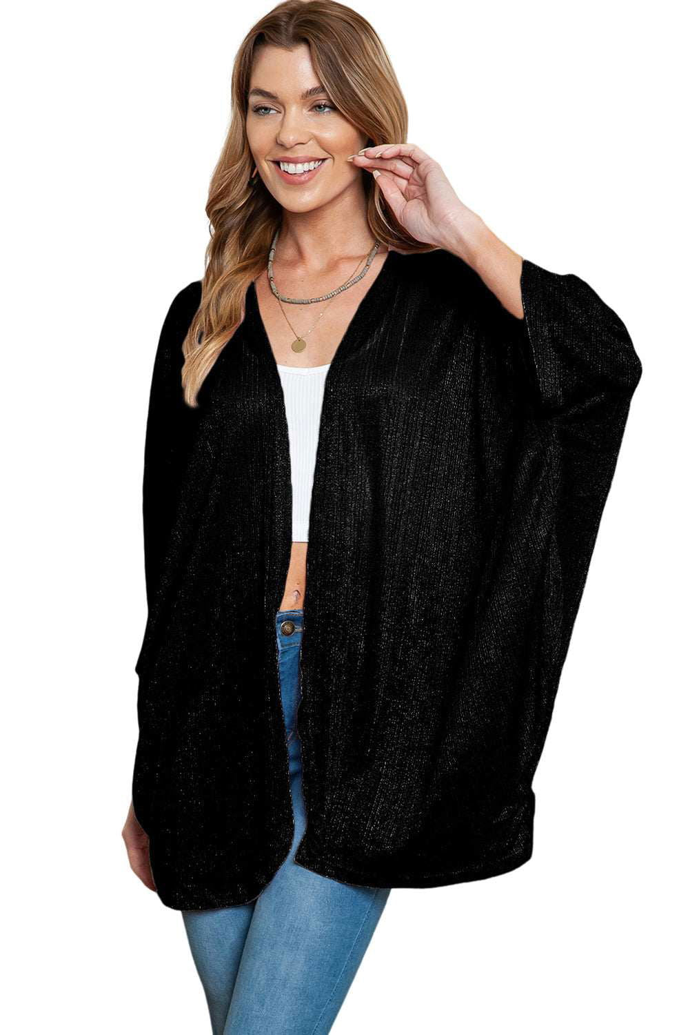 Pink Sheer Lightweight Knit Open Front Long Sleeve Cardigan - Vesteeto