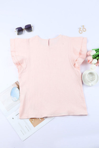 Pink Textured Tiered Ruffle Casual Short Sleeve Top - Vesteeto