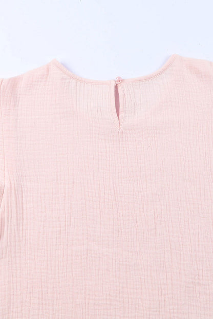 Pink Textured Tiered Ruffle Casual Short Sleeve Top - Vesteeto