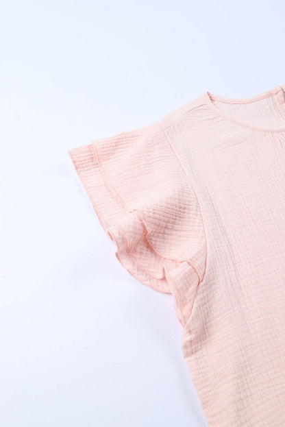 Pink Textured Tiered Ruffle Casual Short Sleeve Top - Vesteeto