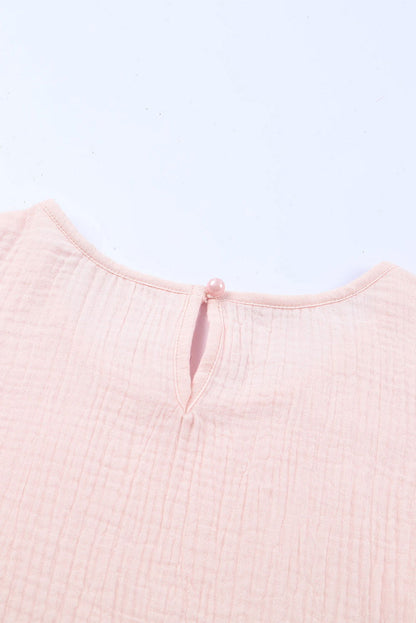 Pink Textured Tiered Ruffle Casual Short Sleeve Top - Vesteeto