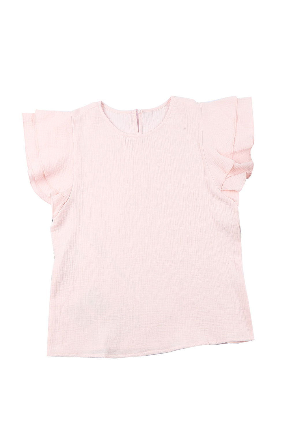 Pink Textured Tiered Ruffle Casual Short Sleeve Top - Vesteeto