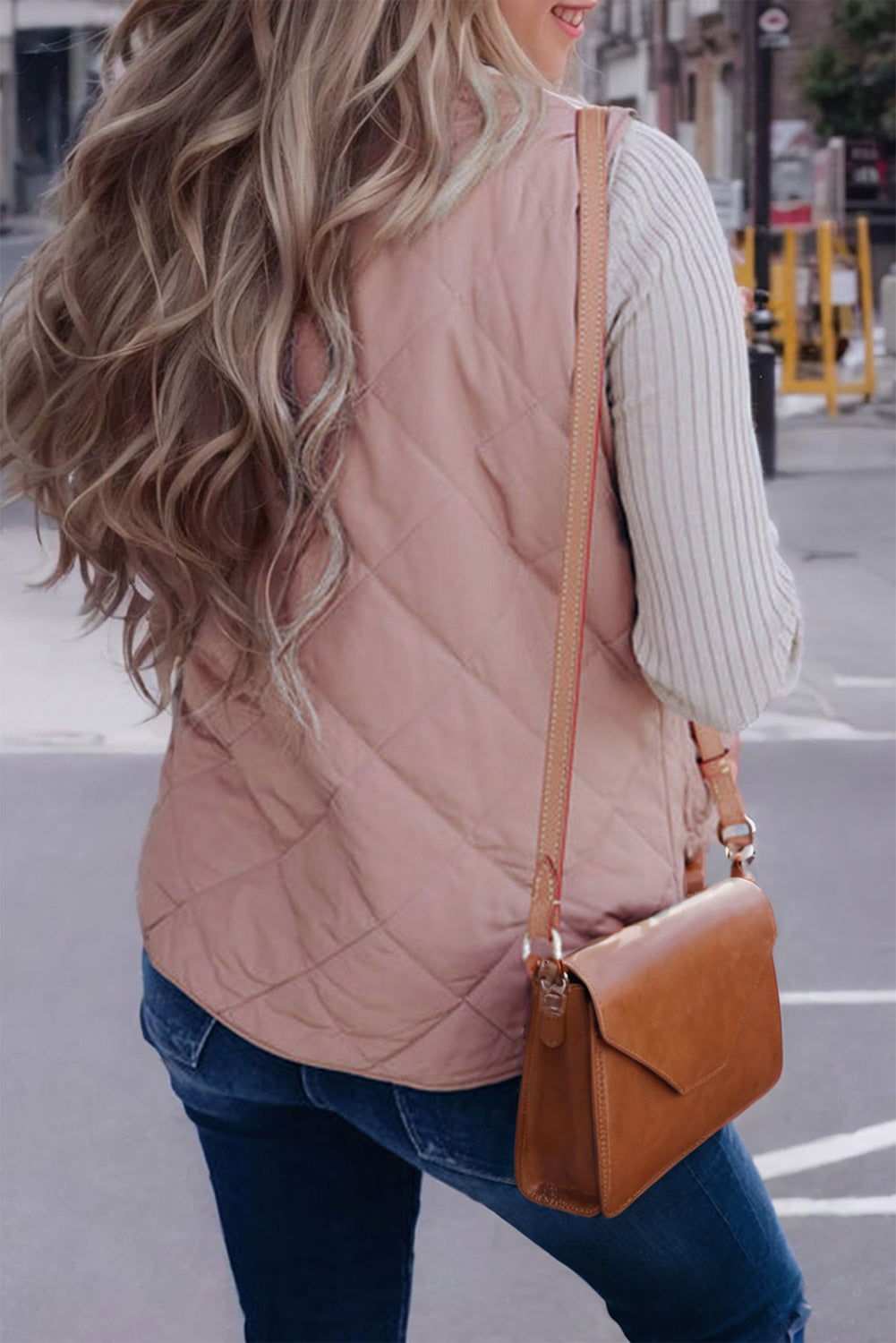 Pink Zip Up Fleece Lined Quilted Vest Coat - Vesteeto