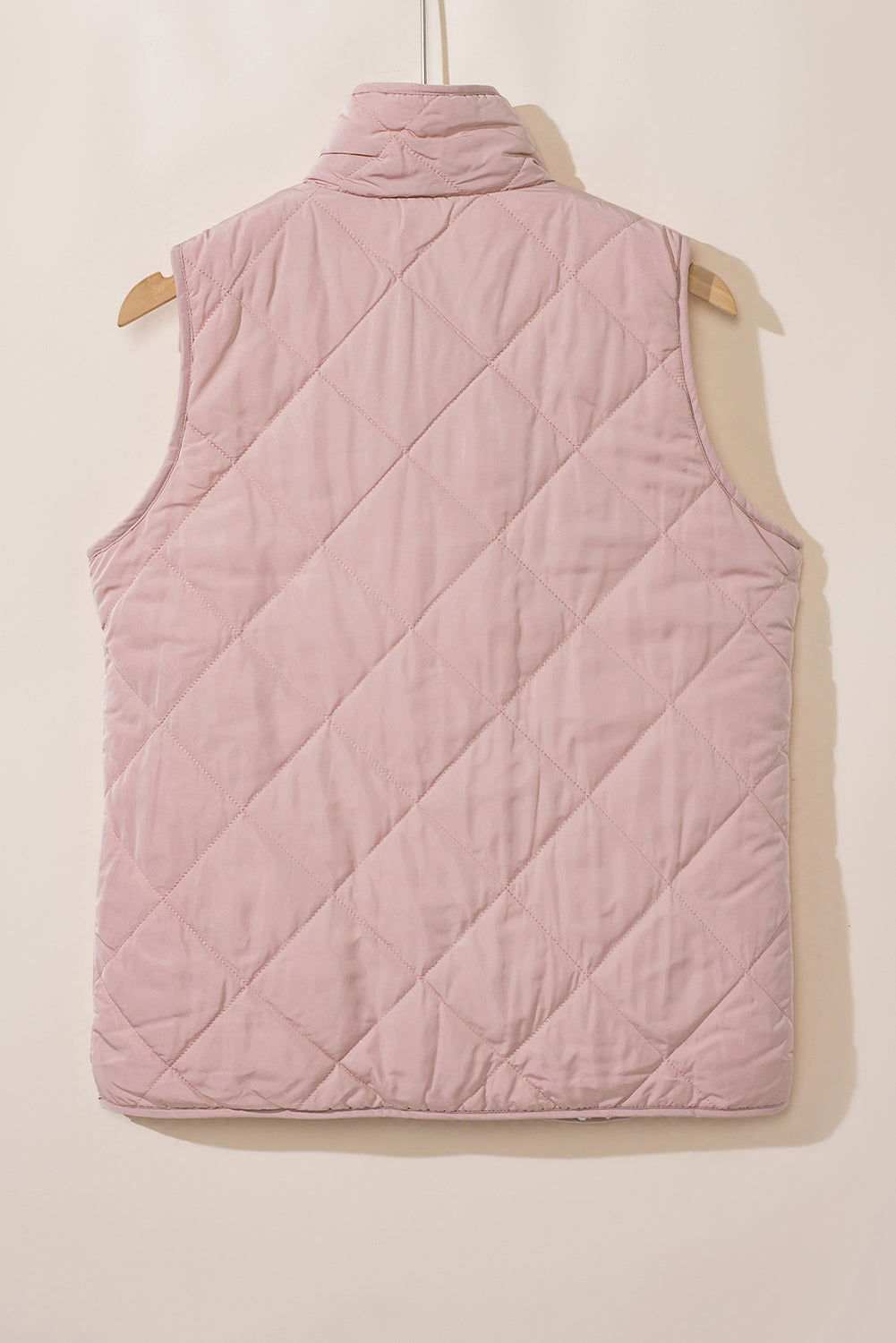 Pink Zip Up Fleece Lined Quilted Vest Coat - Vesteeto