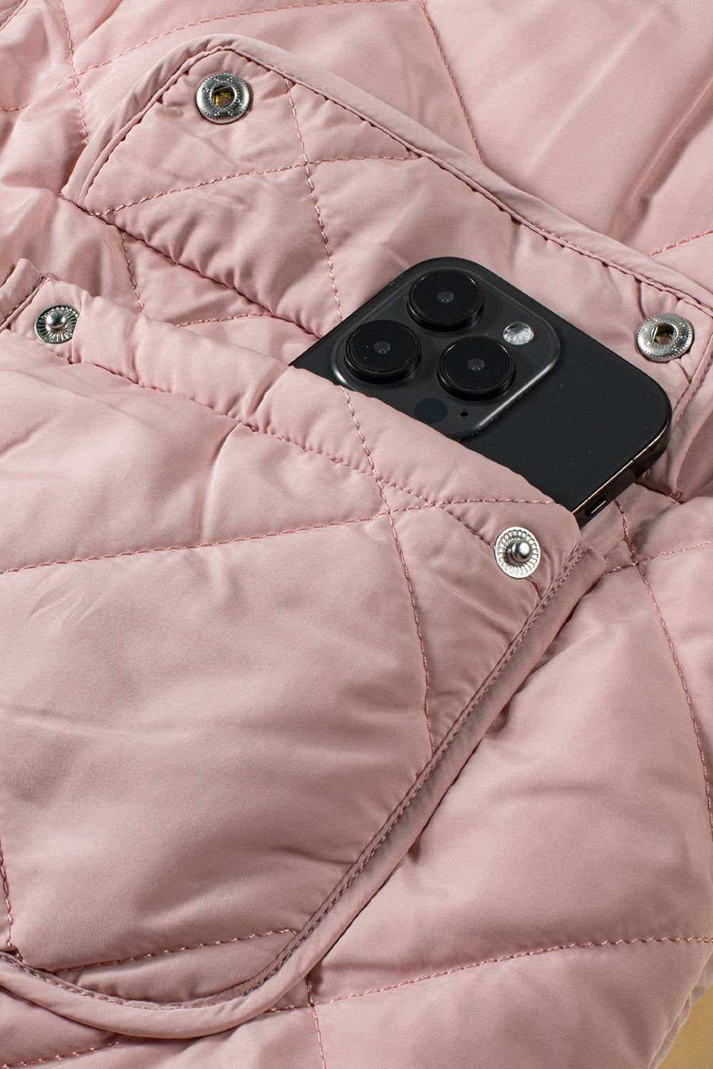 Pink Zip Up Fleece Lined Quilted Vest Coat - Vesteeto