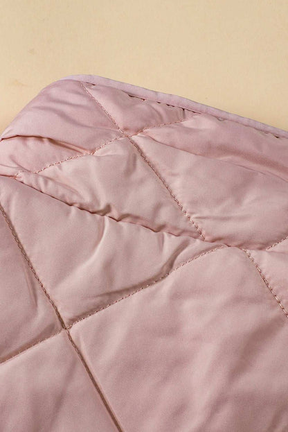 Pink Zip Up Fleece Lined Quilted Vest Coat - Vesteeto