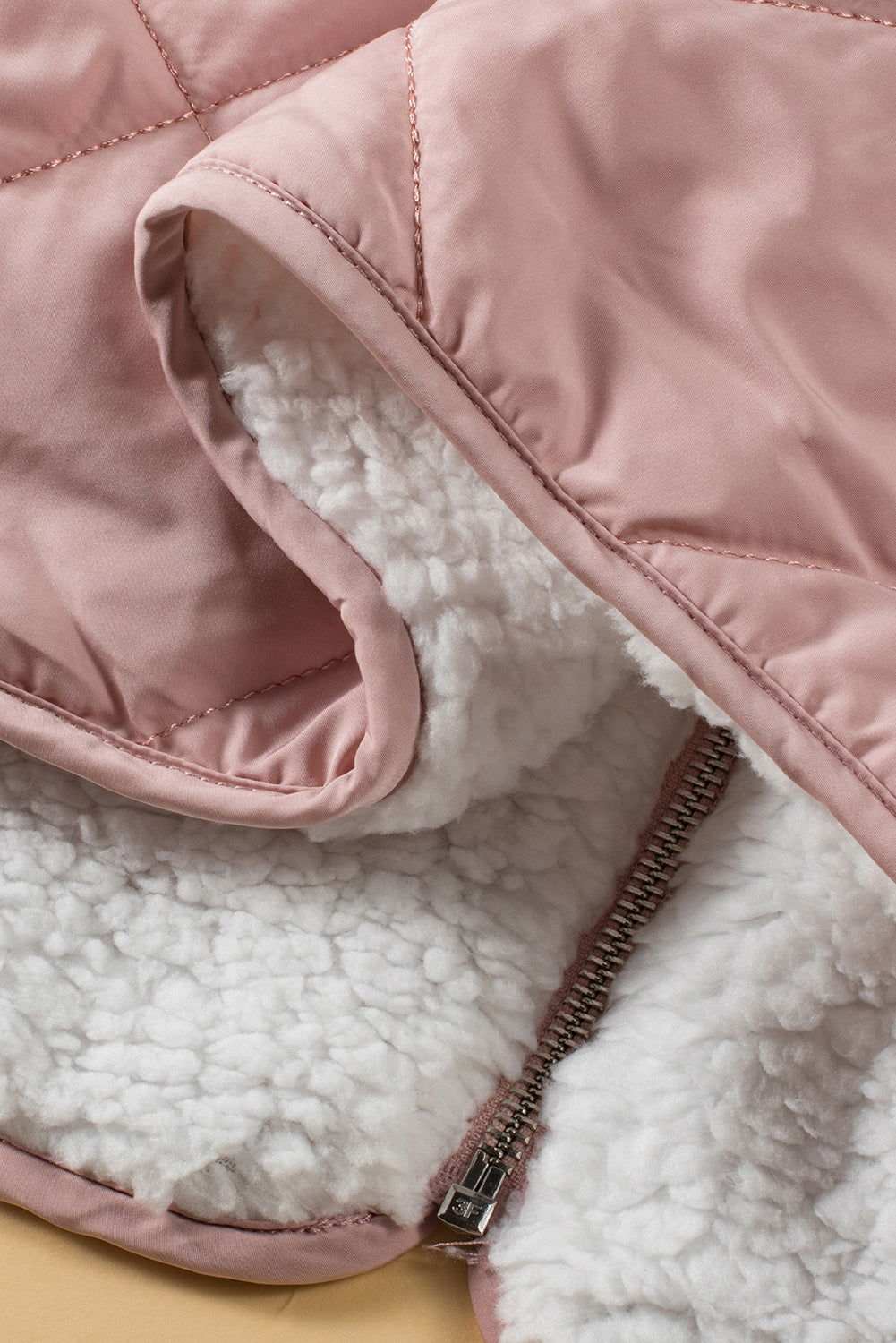 Pink Zip Up Fleece Lined Quilted Vest Coat - Vesteeto