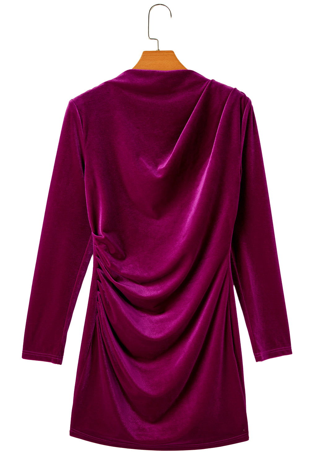 Pitaya Pink Velvet Mock Neck Ruched Long Sleeve Bodycon Dress - Vesteeto