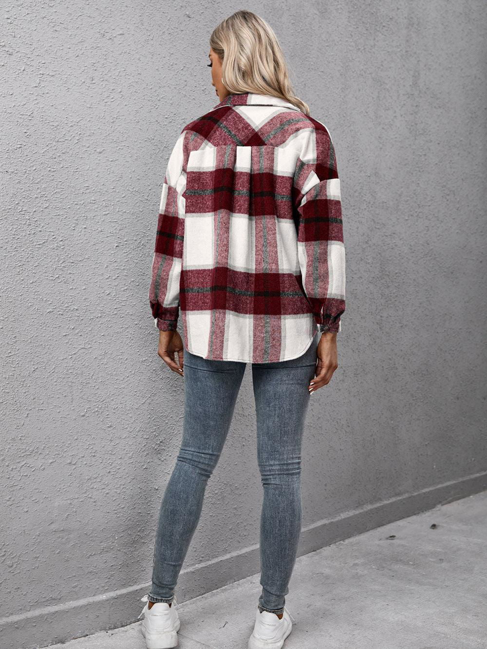 Plaid Long Sleeve Shirt Jacket - Vesteeto