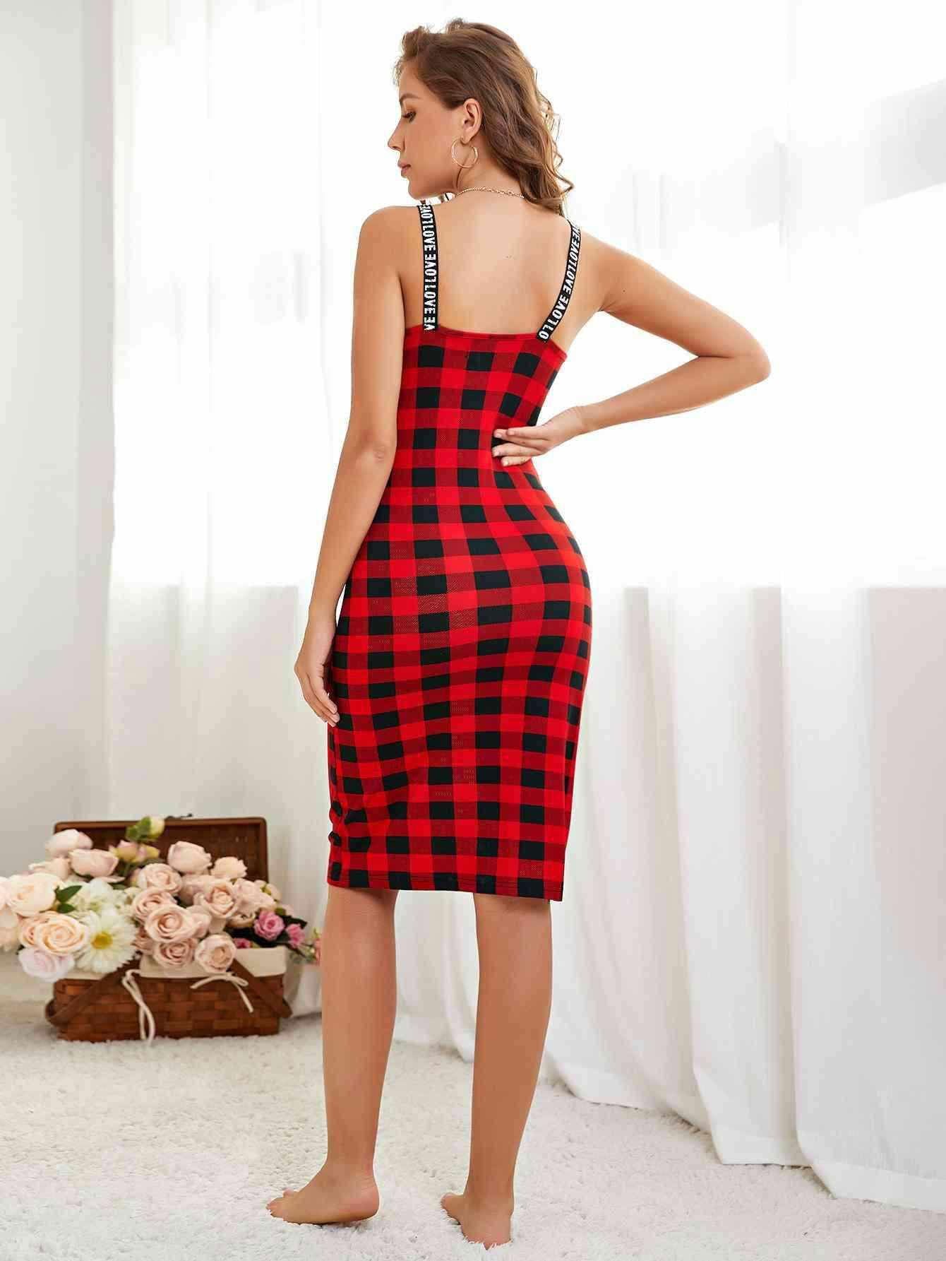 Plaid Scoop Neck Knee-Length Night Dress - Vesteeto