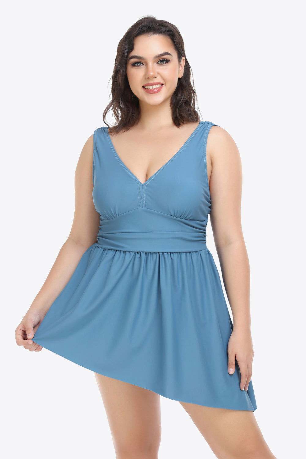 Plus Size Plunge Sleeveless Two-Piece Swimsuit - Vesteeto