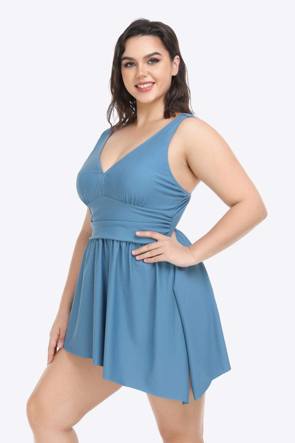 Plus Size Plunge Sleeveless Two-Piece Swimsuit - Vesteeto