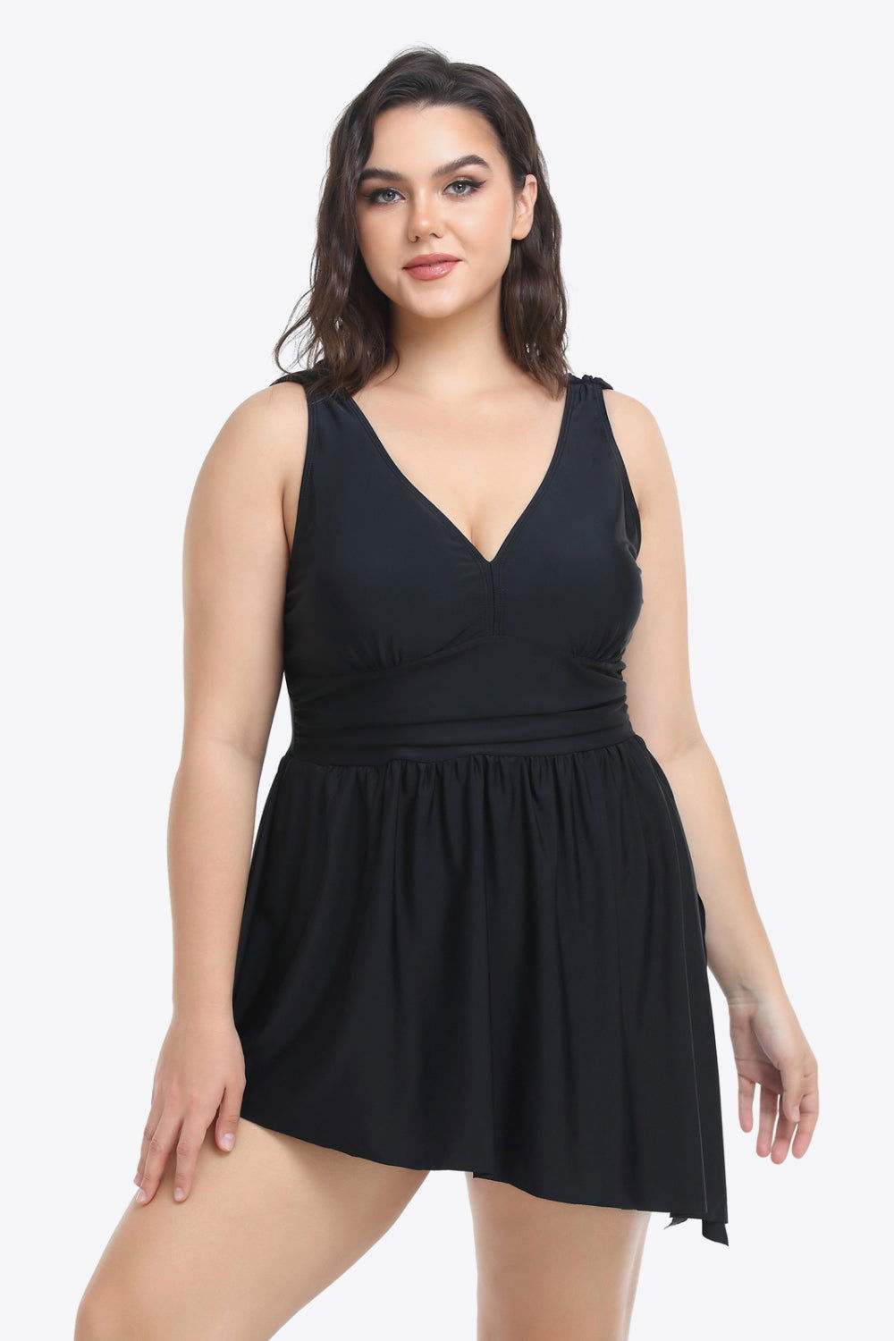 Plus Size Plunge Sleeveless Two-Piece Swimsuit - Vesteeto