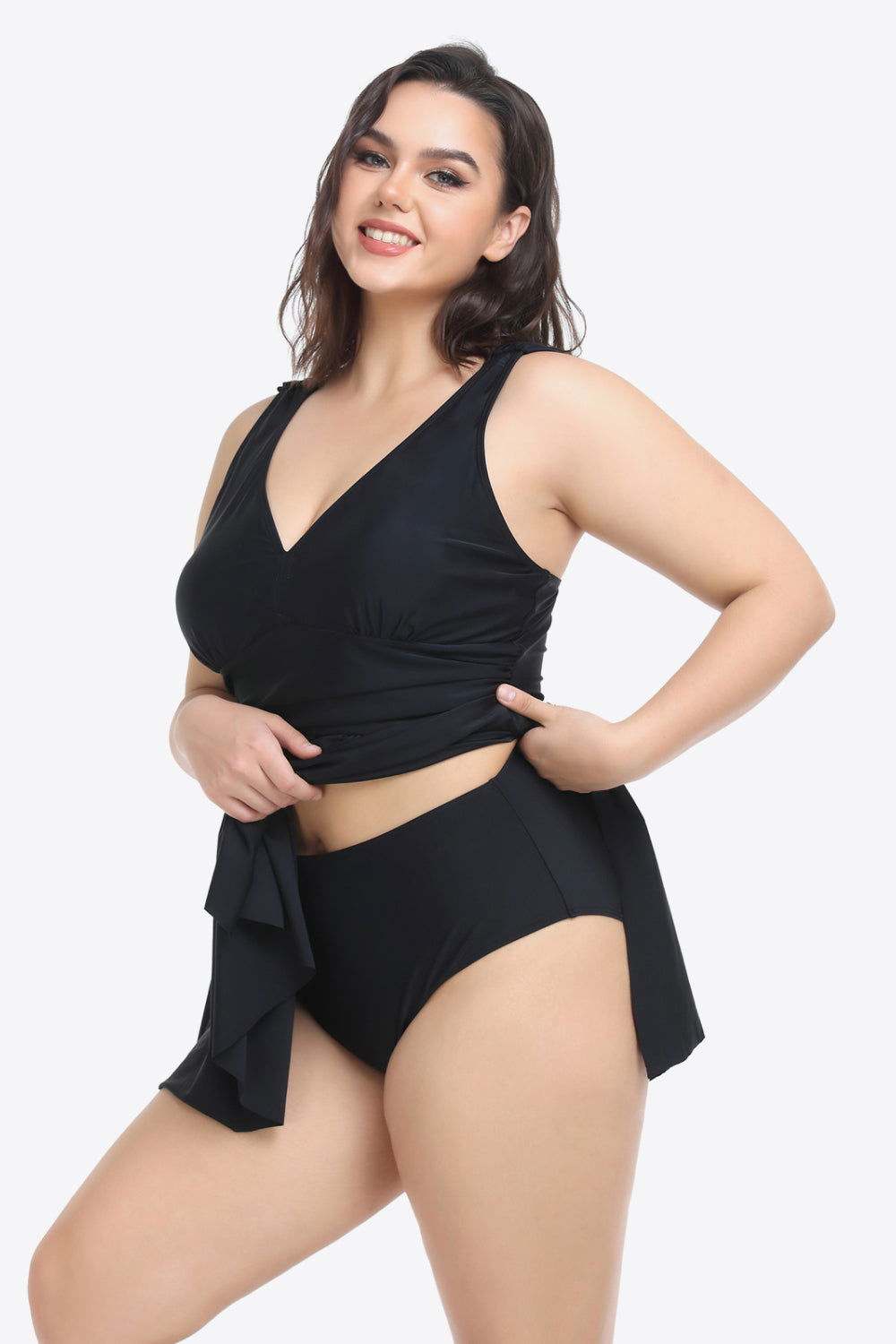 Plus Size Plunge Sleeveless Two-Piece Swimsuit - Vesteeto