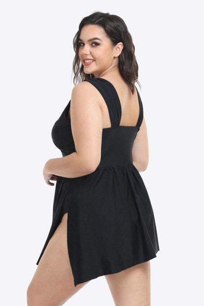 Plus Size Plunge Sleeveless Two-Piece Swimsuit - Vesteeto