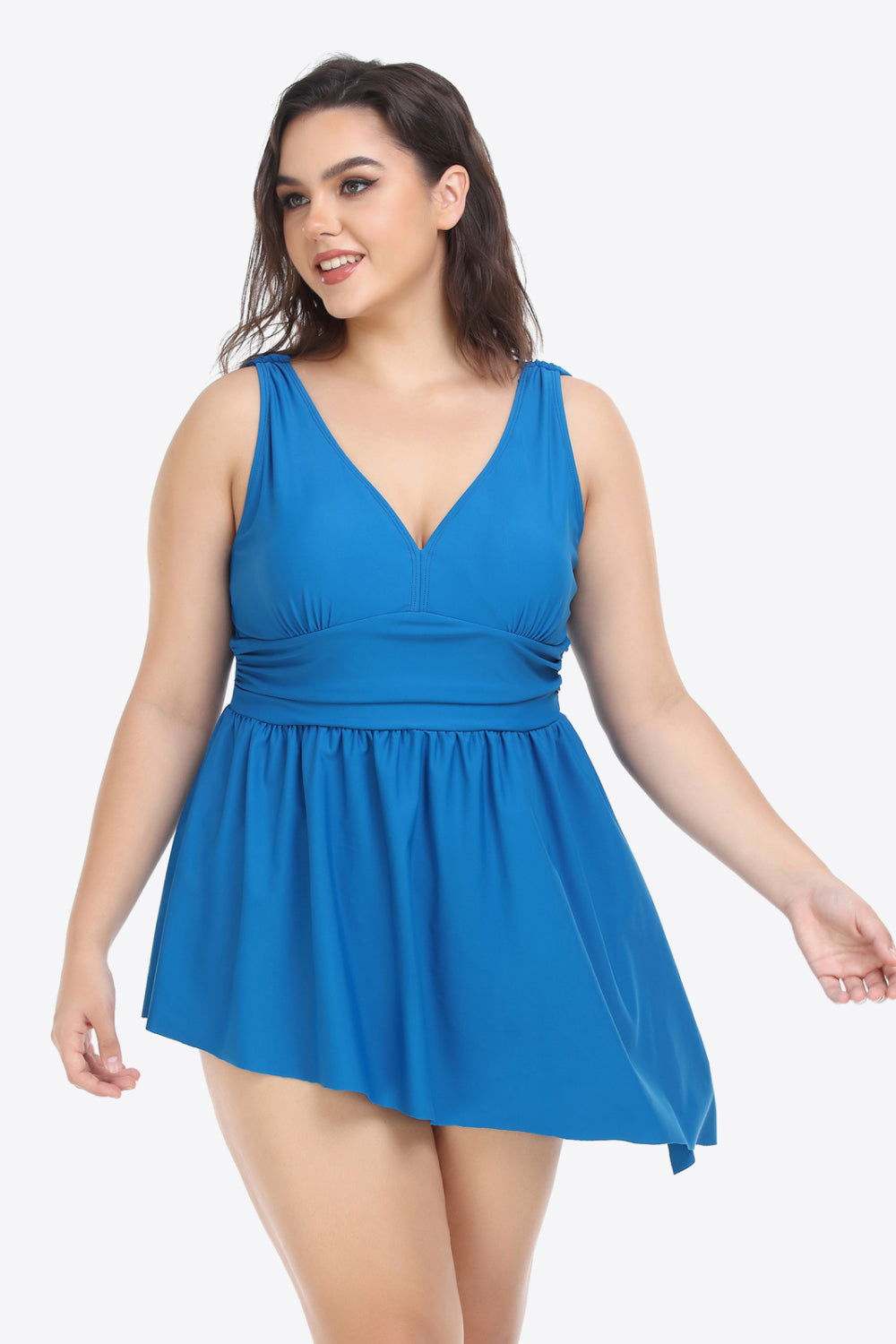 Plus Size Plunge Sleeveless Two-Piece Swimsuit - Vesteeto