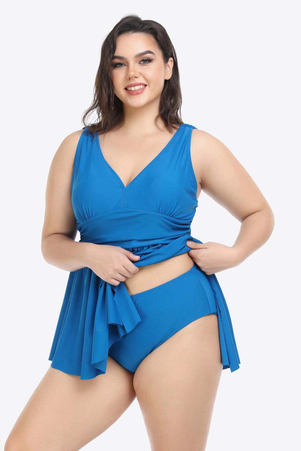 Plus Size Plunge Sleeveless Two-Piece Swimsuit - Vesteeto