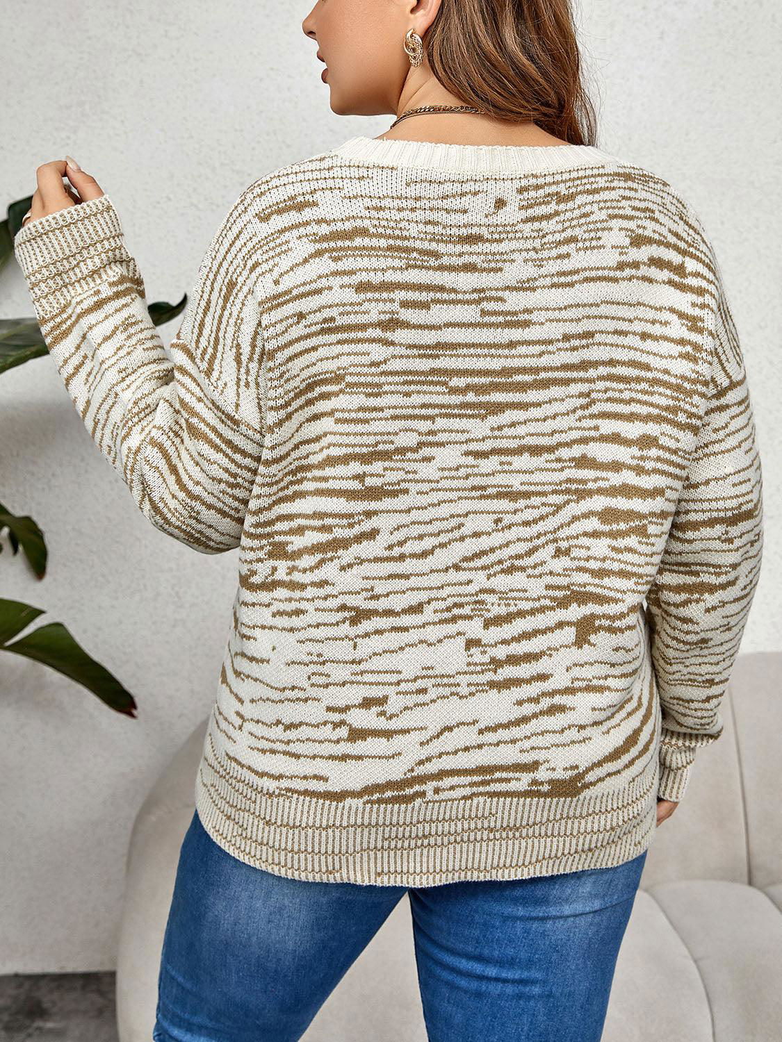 Plus Size Round Neck Long Sleeve Sweater - Vesteeto