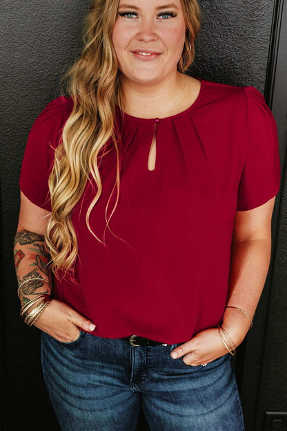 Plus Size Round Neck Short Sleeve Blouse - Vesteeto