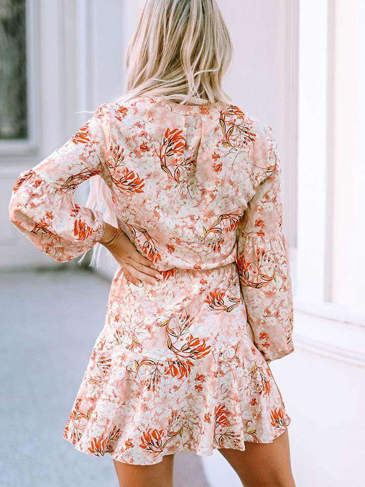 Printed Button-Up Long Sleeve Dress - Vesteeto