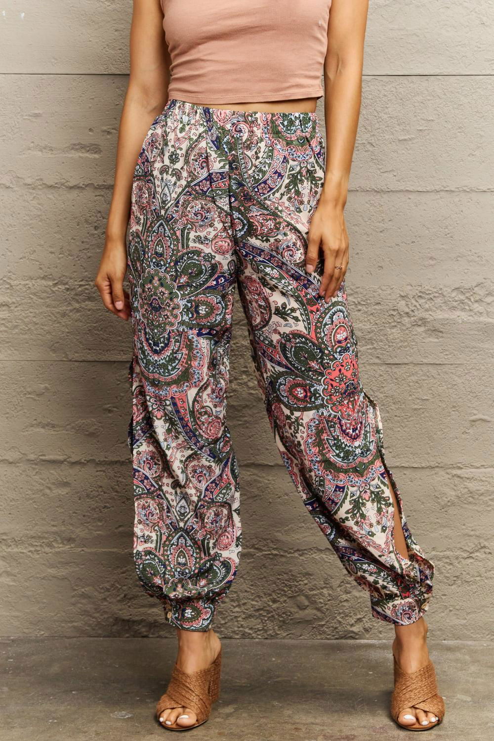 Printed Cutout Long Pants - Vesteeto