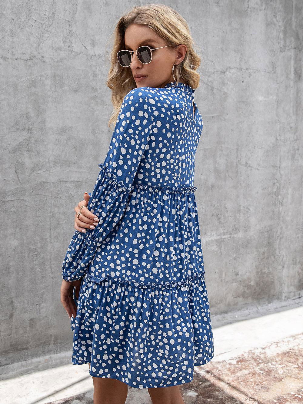 Printed Long Sleeve Tiered Dress - Vesteeto