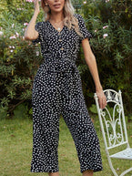 V Neck Short Sleeve Jumpsuit