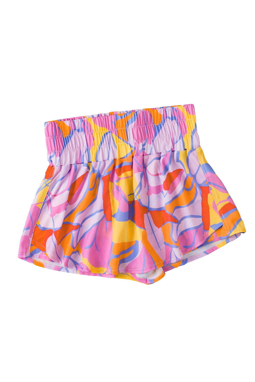 Purple Abstract Print Smocked Waist Flared Shorts - Vesteeto