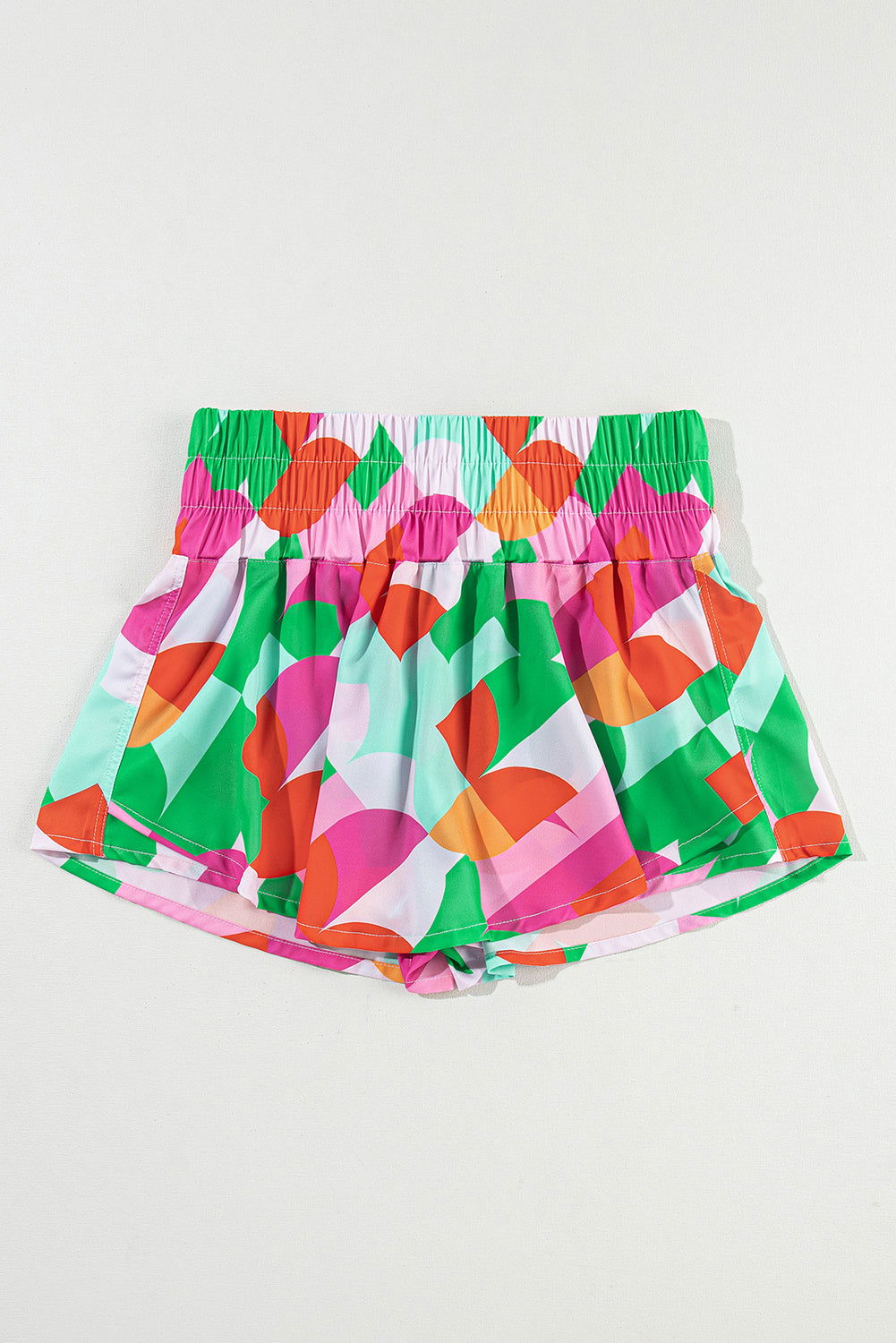 Purple Abstract Print Smocked Waist Flared Shorts - Vesteeto