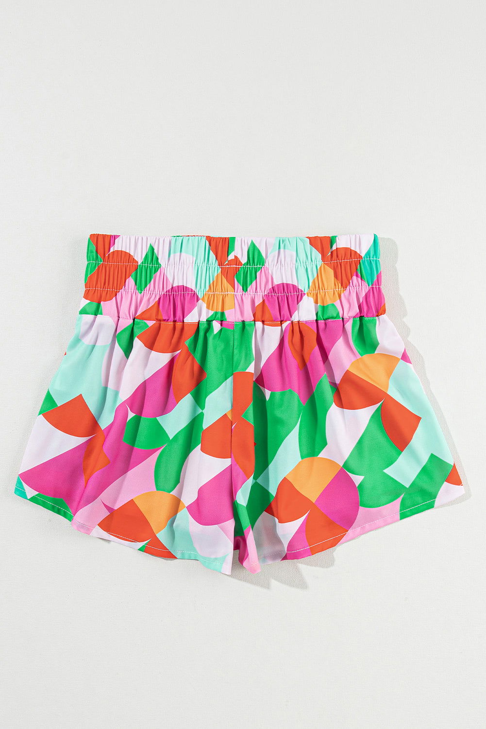 Purple Abstract Print Smocked Waist Flared Shorts - Vesteeto