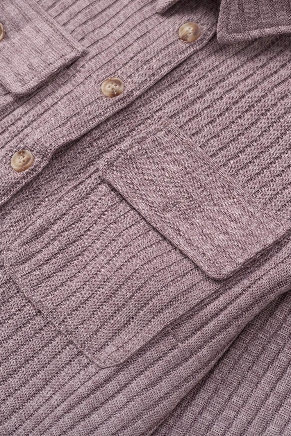 Purple Button Down Raw Hem Ribbed Shirt Shacket - Vesteeto