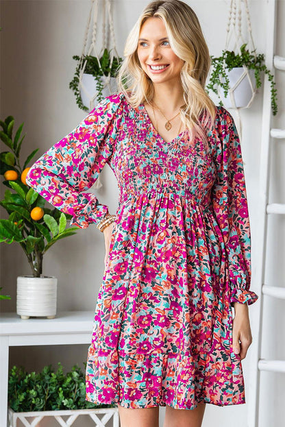 Purple Floral Flounce Dress - Vesteeto