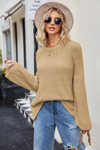 Raglan Sleeve Waffle Knit Sweater - Vesteeto