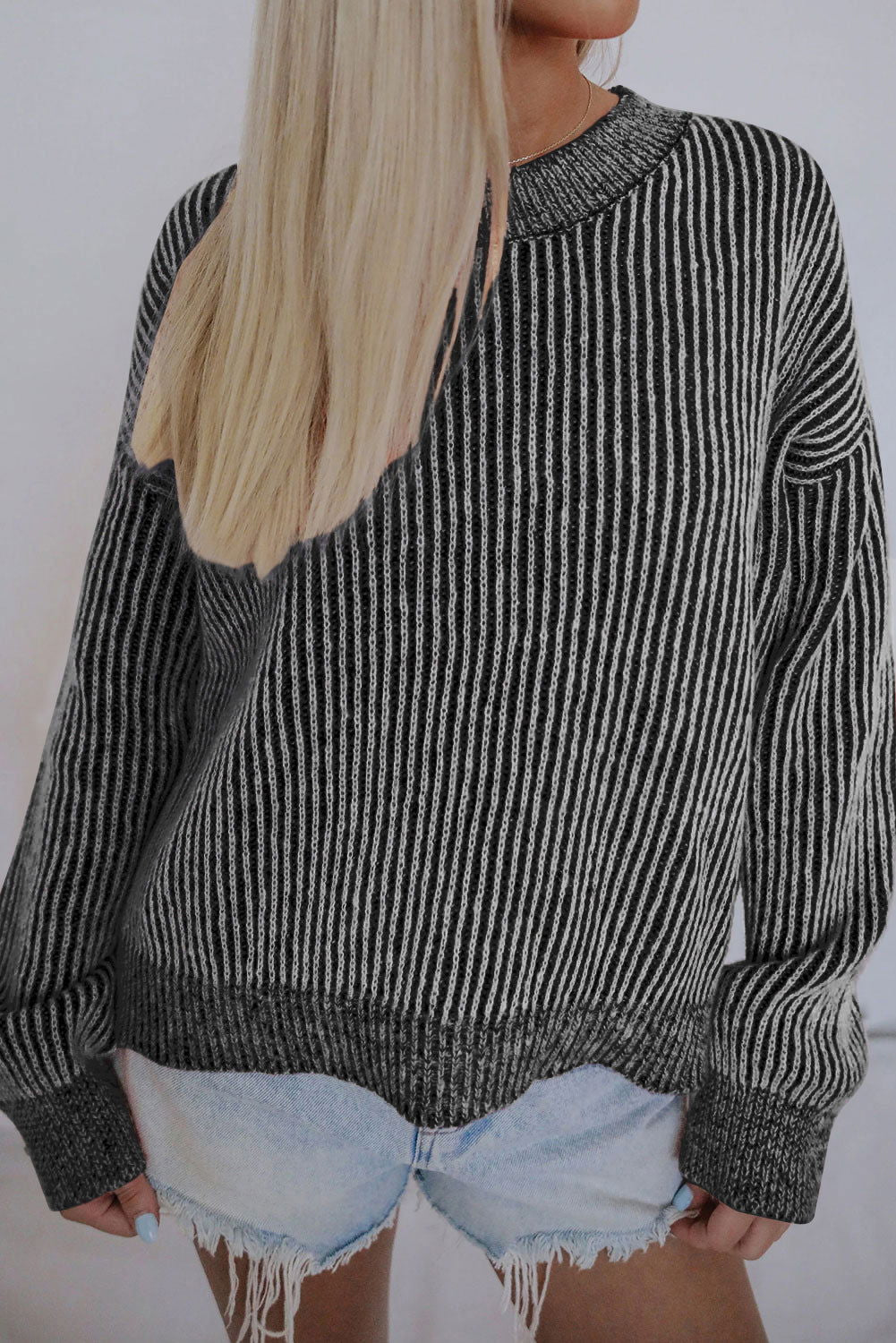 Red Casual Stripe Print Round Neck Sweater - Vesteeto