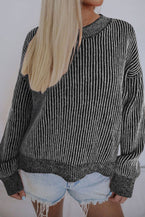 Red Casual Stripe Print Round Neck Sweater - Vesteeto