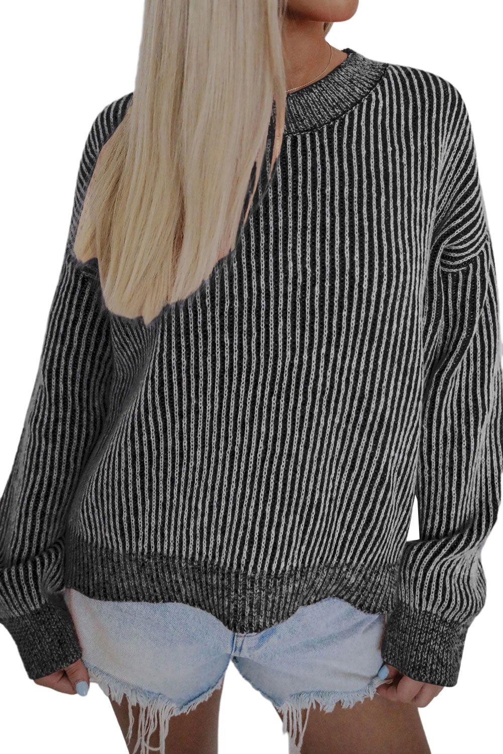 Red Casual Stripe Print Round Neck Sweater - Vesteeto