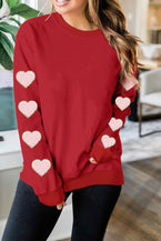 Red Heart Shaped Glitter Chenille Graphic Sweatshirt - Vesteeto