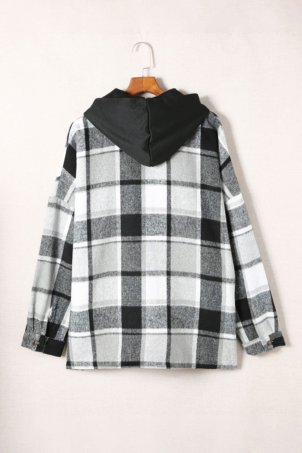 Red Plaid Button Front Hooded Shacket - Vesteeto