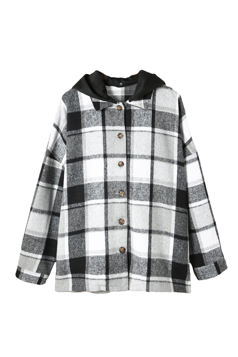 Red Plaid Button Front Hooded Shacket - Vesteeto