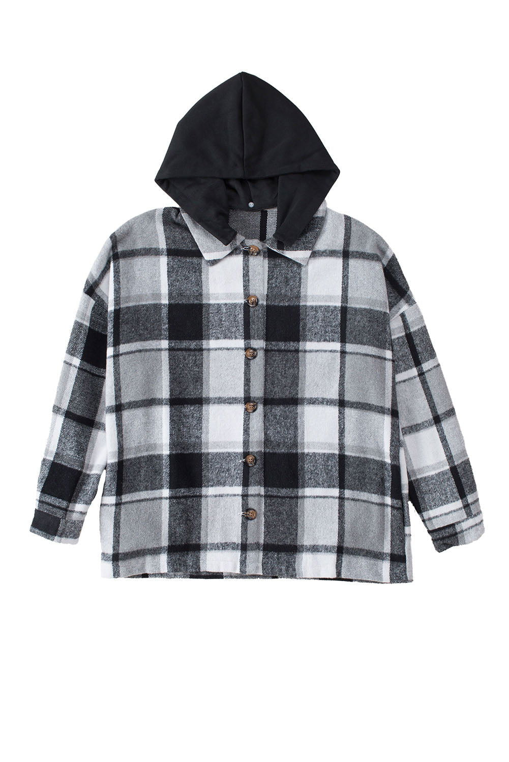 Red Plaid Button Front Hooded Shacket - Vesteeto